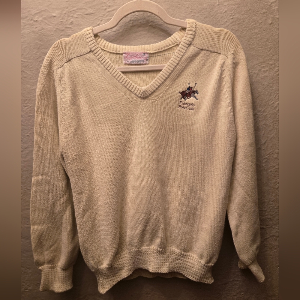 Vintage USA Knit Polo Club Sweater | Equestrian Preppy V-Neck | M